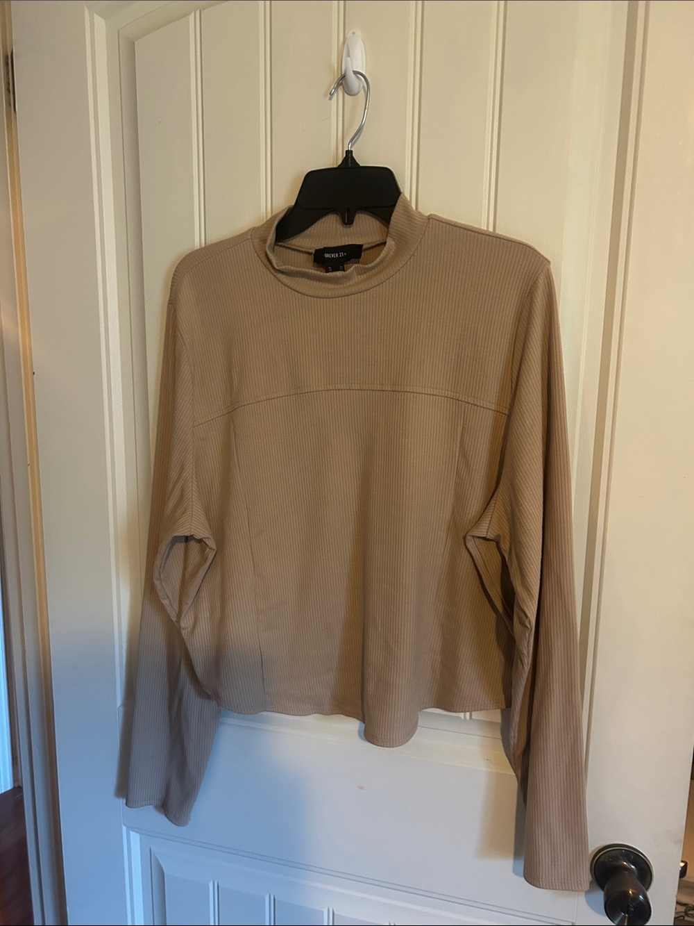 Forever 21 Ribbed Long Sleeve Top in Beige